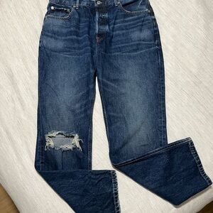 EVERLANE The 90s Cheeky Straight Jean, Distressed Vintage Dark Wash, 100% Cotton